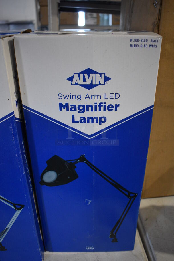 4 BRAND NEW IN BOX! Alvin ML100-BLED Black Swing Arm LED Magnifier Lamps. 4 Times Your Bid!