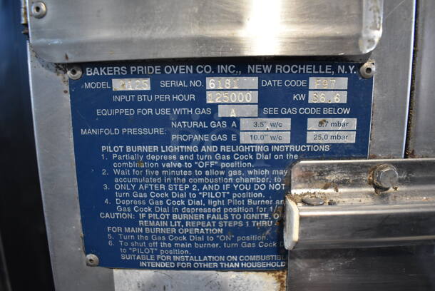 2 Bakers Pride D125 Stainless Steel Commercial Natural Gas Powered Single Deck Pizza Oven w/ Cooking Stones on Metal Legs. 125,000 BTU. 65.5x43x70. 2 Times Your Bid! - Image 7 of 10