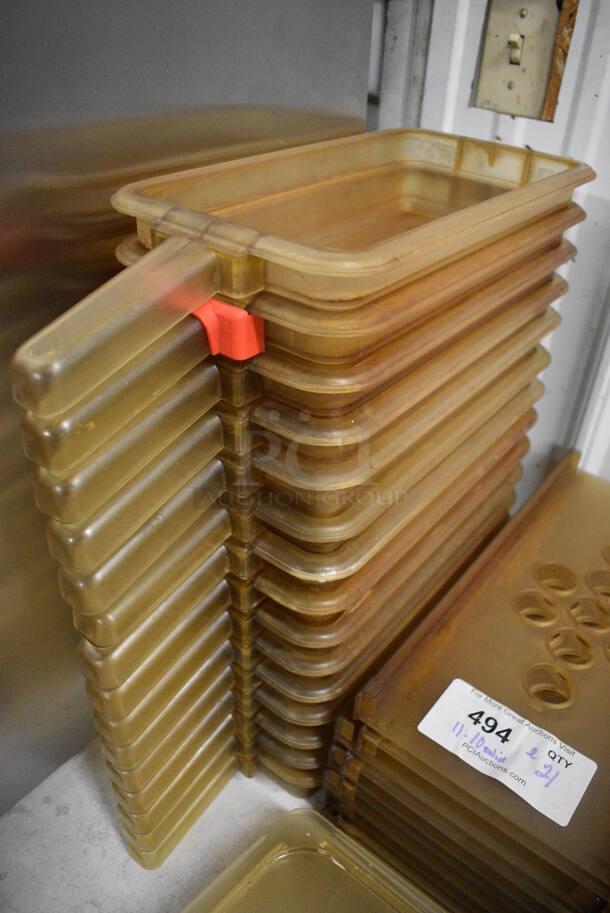 ALL ONE MONEY! Lot of 25 Amber Colored Poly Bins w/ Handle. 20.5x7x2.5 - Image 3 of 3
