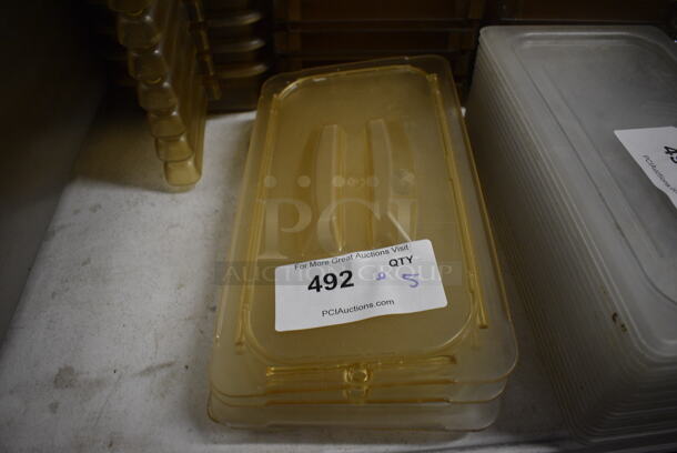 ALL ONE MONEY! Lot of 5 Amber Colored Poly 1/3 Size Drop In Bin Lids! - Image 1 of 2