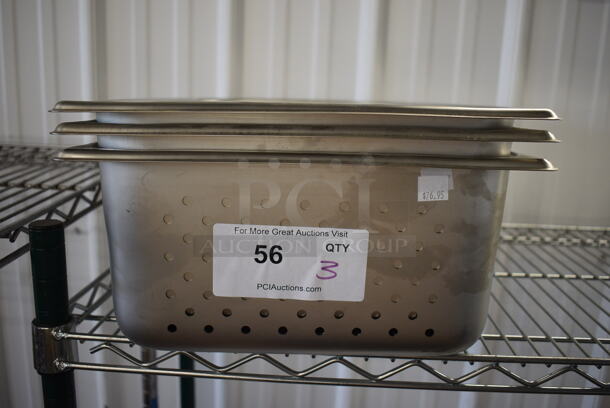 3 BRAND NEW! Stainless Steel Perforated Full Size Drop In Bins. 1/1x6. 3 Times Your Bid! - Image 1 of 3