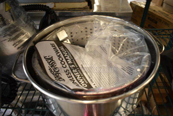 BRAND NEW SCRATCH AND DENT! Bayou Classic Stainless Steel Steaming Stock Pot.  - Image 3 of 5