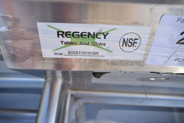 BRAND NEW SCRATCH AND DENT! Regency 600S1181818R 38 1/2" 16-Gauge Stainless Steel One Compartment Commercial Sink with Galvanized Legs and 1 Drainboard - 18" x 18" x 14" Bowl - Image 6 of 6