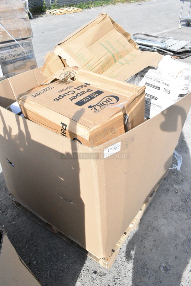 12 BRAND NEW Boxes Including 500CC16W 16 oz Hot Cups, 346WKFSNSPM2 Choice White Medium Weight Wrapped Plastic Cutlery Pack with Napkin and Salt / Pepper Packets - 250/Case. 12 Times Your Bid!  - Image 2 of 4