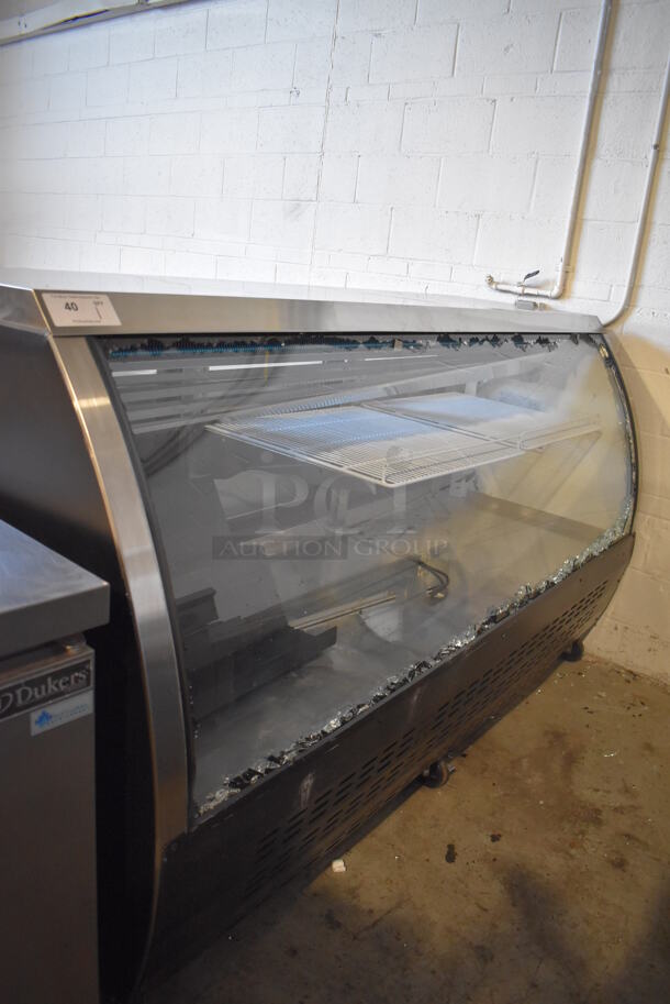 Chef AAA DC200-HC-BK Stainless Steel Commercial Refrigerated Display Case Merchandiser on Commercial Casters. See Pictures For Outer Glass Damage. 82x33x48. Tested and Does Not Power On - Image 2 of 8