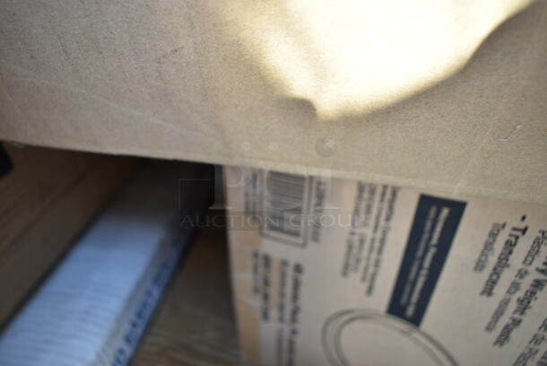 PALLET LOT of 24 BRAND NEW Boxes Including 80853TC Tablecraft 53TC Clear Widemouth Cone Tip Cap for Squeeze Bottles with a 53 mm Opening, 500CC12 Choice Clear PET Customizable Plastic Cold Cup - 12 oz. - 1000/Case, 500MFTN Lavex Natural Brown Kraft M-Fold (Multifold) Towel - 4000/Case, 5002WRAPNAP Choice WrapNap White 1/4 Fold 2-Ply Dinner Napkin 16" x 16" - 3000/Case, 50012DWALLW Choice 12 oz. White Smooth Double Wall Paper Hot Cup - 500/Case, 127P2C Choice Clear Plastic Souffle Cup / Portion Cup - 2 oz. - 2500/Case, 3 Box 500LFLAT Choice Clear Flat Lid with Straw Slot - 9, 12, 16, 20, and 24 oz. - 1000/Case, 303COLOR14YE Acopa Capri 13 3/4" x 10 1/2" Citrus Yellow Oval Stoneware Coupe Platter - 12/Case, 5002DNAP Choice White 2-Ply Dinner Napkin 17" x 15" - 3000/Case, 160TCP54120BK Choice 54" x 120" Rectangular Black 100% Spun Polyester Hemmed Cloth Table Cover. 24 Times Your Bid!  - Image 8 of 12
