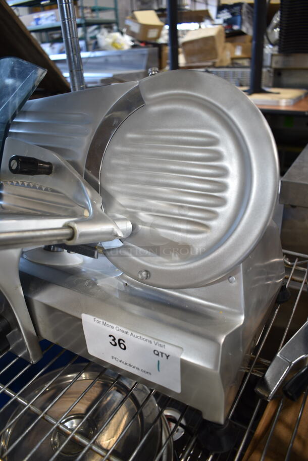 Omcan 195F Stainless Steel Commercial Countertop Meat Slicer. 115 Volts, 1 Phase. Tested and Working!  - Image 2 of 6