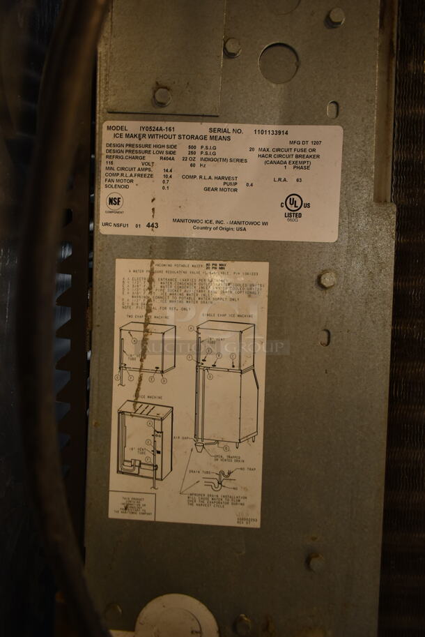 2012 Manitowoc IY0524A-161 Stainless Steel Commercial Ice Head on Commercial Ice Bin. 115 volts, 1 Phase. - Image 6 of 6
