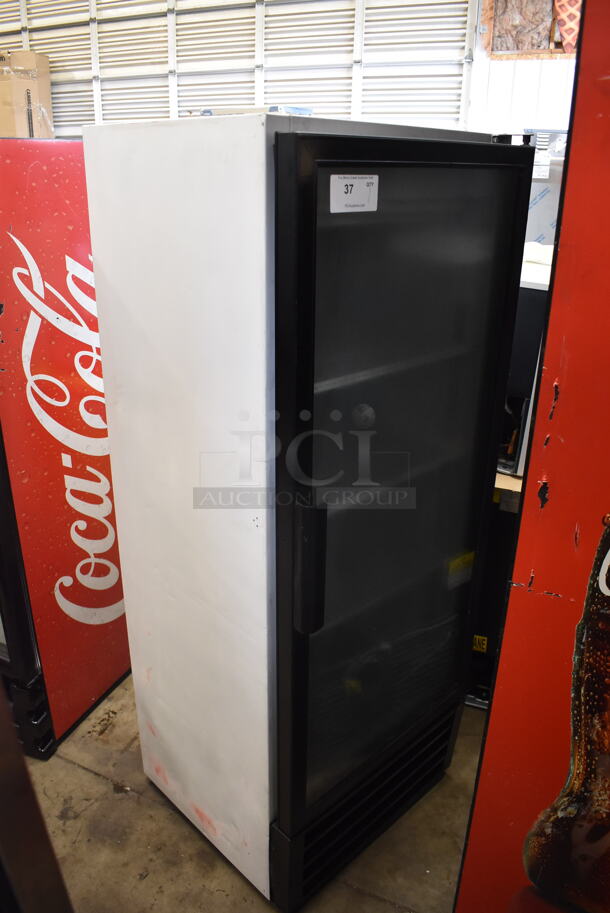Fortune CTM-062 Commercial Stainless Steel Single Glass Door Merchandiser Cooler With Black Trim And Polycoated Shelves. 110-120V. Tested and Powers On But Does Not Get Cold - Image 2 of 5