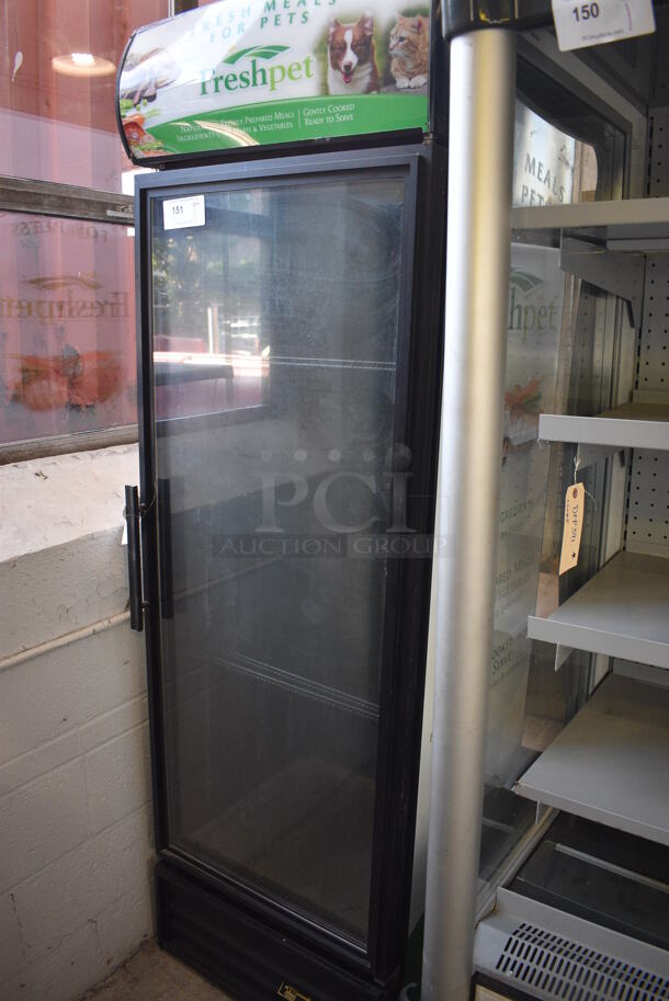 2013 True Model TVM-400-LD Metal Commercial Single Door Reach In Cooler Merchandiser. 115 Volts, 1 Phase. 25x30x79. Tested and Working!