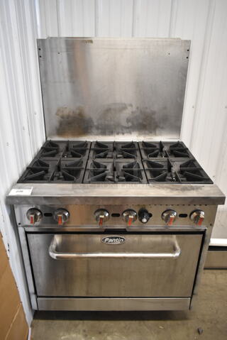 Pantin Stainless Steel Commercial Natural Gas Powered 6 Burner Range w/ Oven and Back Splash. 