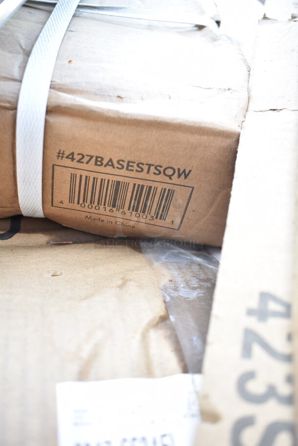 BRAND NEW SCRATCH AND DENT! Green Finish Wall Mount Storage Display Pieces, 2 Chrome Finish Racks, Chrome Bracket, Pot Rack Hooks and 2 Flat Cross Leg Feet, Cooking Performance Group 35121001Q003 Adjustable Foot for Electric Griddles, 427BASESTSQW Lancaster Table & Seating 50 lb. Square Black Steel Umbrella Base with Wheels. - Image 7 of 10