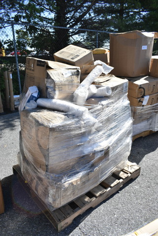 PALLET LOT of 19 BRAND NEW Boxes Including 500CC32P Choice Clear PET Plastic Cold Cup - 32 oz. - 500/Case, 394365L Noble Products Disposable Gloves Large, 612LOB15LBDC Choice 1.5 lb. Deep Oblong Foil Take-Out Container with Board Lid - 250/Case, 999PCC16W Choice 16 oz. White Poly Paper Cold Cup - 50/Pack, 500TW16S Choice 16 oz. Translucent Thin Wall Squat Plastic Cold Cup - 1000/Case. 19 Times Your Bid! 