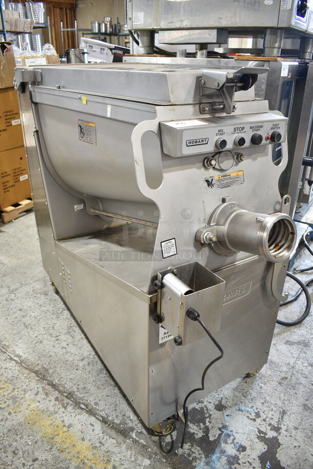 Hobart MG2032 Metal Commercial Floor Style Electric Powered Meat Mixer Grinder w/ Foot Pedal on Commercial Casters. Missing Auger. 208 Volts, 3 Phase. - Image 1 of 4