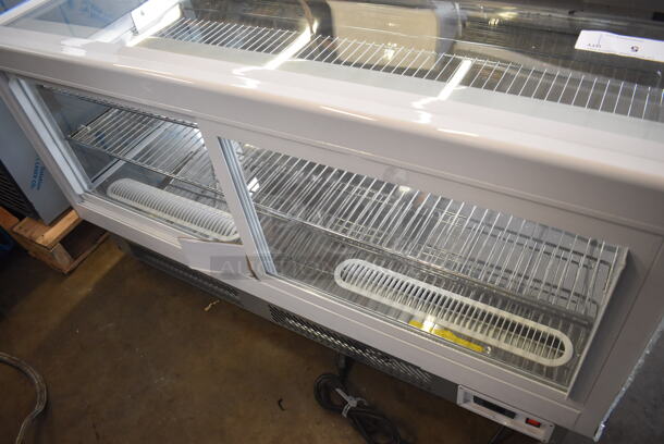 BRAND NEW SCRATCH AND DENT! Avantco 360BCDI48W Metal Commercial Countertop White Curved Refrigerated Drop-In Countertop Bakery Display Case Merchandiser. See Pictures For Damage To Left Glass Pane. 110-120 Volts, 1 Phase. 48x24x27. Tested and Working! - Image 5 of 8