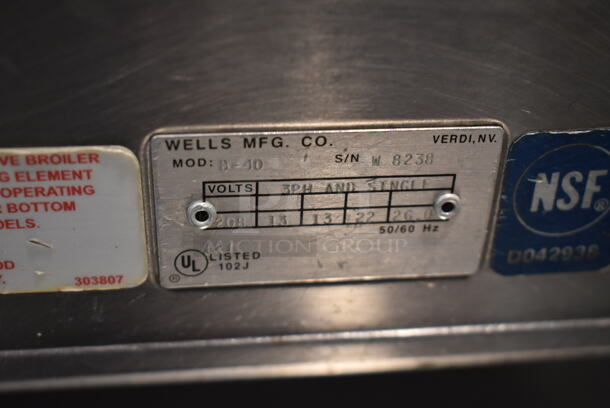Wells B-40 Stainless Steel Commercial Countertop Electric Powered Charbroiler Grill. Back Right Leg Bent.. 208 Volts, 1 Phase.  - Image 6 of 6