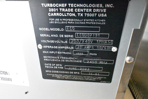 BRAND NEW SCRATCH AND DENT! 2022 Turbochef ECO Stainless Steel Electric Countertop Rapid Cook Ventless Oven with One Touch Controls. See Pictures for Screen Crack. 208/240 Volts, 1 Phase. - Image 7 of 7