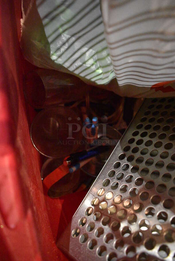 ALL ONE MONEY! Lot of Various Items Including Metal Drip Tray, Glasses and  Decorations in Red Poly Bin. (bar) - Image 5 of 6