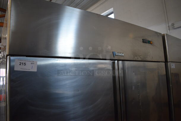 CustomCool Stainless Steel Commercial 2 Door Reach In Cooler w/ Poly Coated Racks on Commercial Casters. 115 Volts, 1 Phase. 55.5x32x80. Tested and Powers On But Temps at 52 Degrees - Image 2 of 5