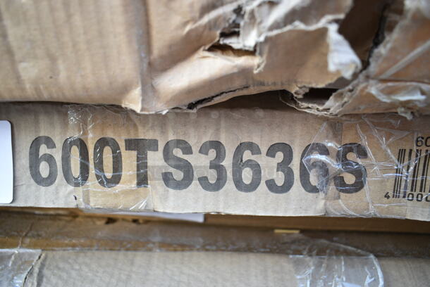 3 BRAND NEW SCRATCH AND DENT! Regency 600TS3636S 36" x 36" 16 Gauge Stainless Steel Commercial Work Table with Undershelf. 3 Times Your Bid! May Be Missing Pieces.  - Image 2 of 7