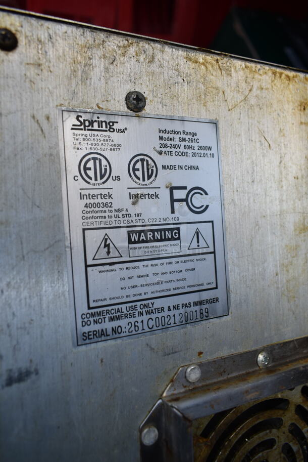 2012 Spring SM-261C Stainless Steel Commercial Countertop Electric Powered Single Burner Induction Range. 208-240 Volts, 1 Phase.  - Image 5 of 5