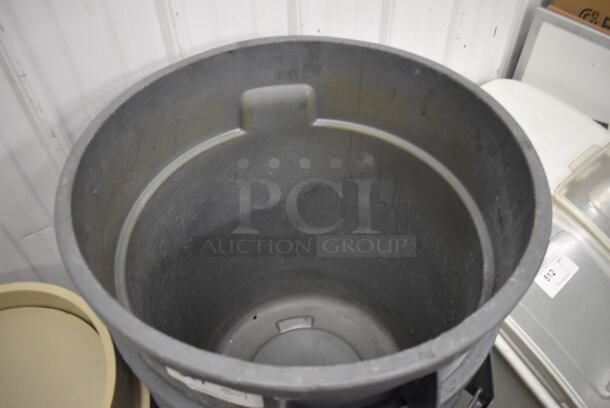 3 Rubbermaid Brute Gray Poly Trash Cans on 1 Trash Can Dolly. 25x22x27. 3 Times Your Bid! - Image 2 of 4