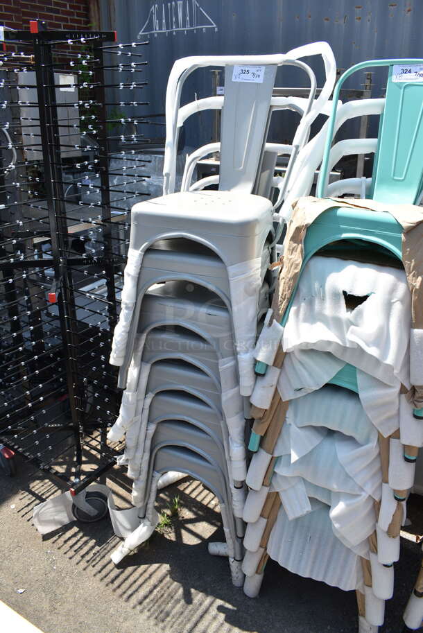 8 BRAND NEW SCRATCH AND DENT! Lancaster Table & Seating 164CMCAFESIL Alloy Series Nickel Gray Outdoor Cafe Chair. 8 Times Your Bid! - Image 2 of 5