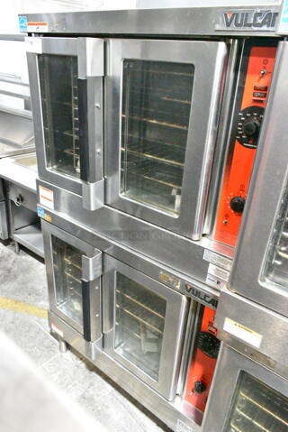 2 Vulcan VC6GD-SEFCAM5 Stainless Steel Commercial Natural Gas Powered Full Size Convection Oven w/ View Through Doors, Metal Oven Racks and Thermostatic Controls. 2 Times Your Bid! 