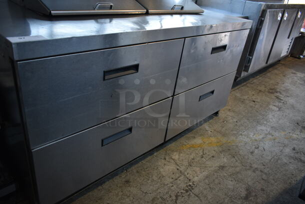 Delfield Stainless Steel Commercial Sandwich Salad Prep Table Bain Marie Mega Top w/ 4 Drawers and Over Shelf. 115 Volts, 1 Phase. Tested and Working! - Image 5 of 9