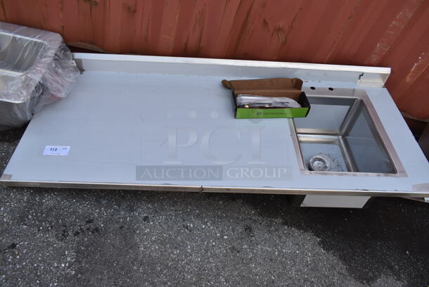 BRAND NEW SCRATCH AND DENT! Regency 600ST3072R Stainless Steel 30" x 72" 16 Gauge Stainless Steel Work Table with Sink. Comes w/ Regency 600FD412 Deck-Mounted Faucet with 4" Centers and 12" Swing Spout. No Under Shelf or Legs.  - Image 2 of 7