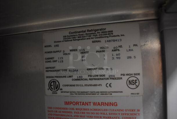 Continental 1RE Stainless Steel Commercial Single Door Reach In Cooler on Commercial Casters. 115 Volts, 1 Phase. 28.5x36x77.5. Tested and Working! - Image 6 of 6