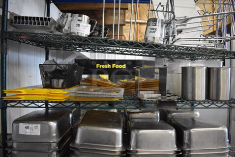 ALL ONE MONEY! Tier Lot of Various Items Including 2 Wet Floor Caution Signs, 15 Poly 1/2 Size Drop In Bin Lids and Metal Cylindrical Bins