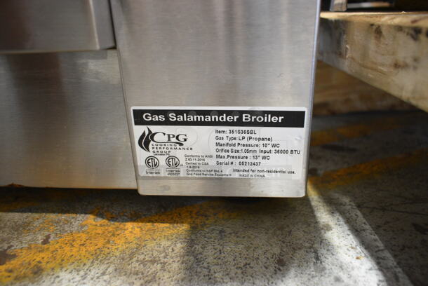 BRAND NEW SCRATCH AND DENT! Cooking Performance Group CPG 351S36SBL Stainless Steel Commercial Propane Gas Powered Salamander Broiler Cheese Melter. 36,000 BTU. - Image 7 of 7