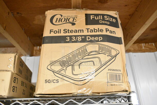 ALL ONE MONEY! Metro Lot of Various Items Including 612605070 Choice Full Size Foil Steam Table Pan Deep 3 3/8" Depth - Full Size Deep - 50/Case, 2 Sets of Casters, Dart 85HT1R 8" x 8" x 3" White Foam Square Take Out Container with Perforated Hinged Lid, Dandelion Supplement, Bladderwrack Supplement, Stainless Steel Sponges,  Notrax Mat, Poly Fan. Does Not Include Shelving Unit.  - Image 2 of 12