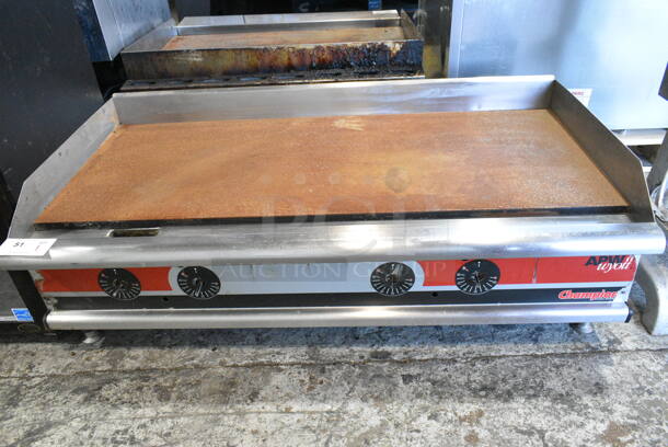 APW Wyott Champion Stainless Steel Commercial Countertop Flat Top Griddle w/ Thermostatic Controls.  - Image 1 of 5