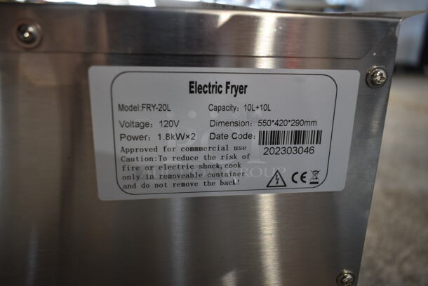 BRAND NEW SCRATCH AND DENT! 2023 Hoocoo FRY-20L Stainless Steel Commercial Countertop Electric Powered 2 Bay Fryer w/ 2 Lids and 2 Dry Baskets. 120 Volts, 1 Phase. - Image 9 of 9