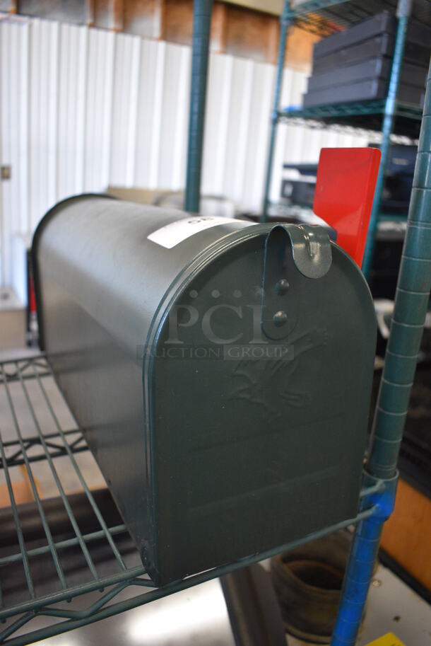 Green Metal Mailbox w/ Flag. 6.5x19x9