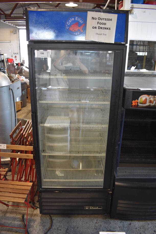 True Model GDM-26 Metal Commercial Single Door Reach In Cooler Merchandiser w/ Poly Coated Racks. 115 Volts, 1 Phase. 30x32x79. Tested and Working!