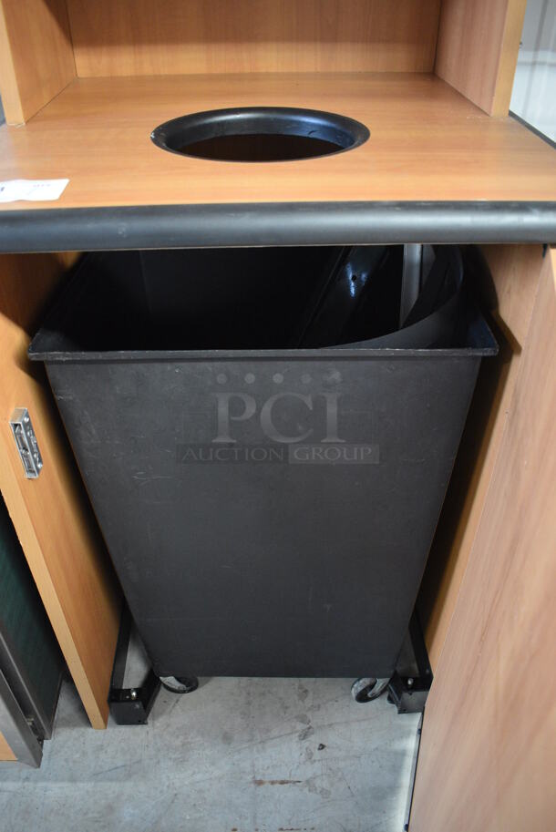 Wood Pattern Trash Can Shell w/ Trash Deposit Hole, Tray Return, Door and Poly Trash Can. 25.5x25.5x48 - Image 4 of 4