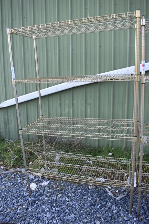 Gold Finish 4 Tier Wire Shelving Unit. BUYER MUST DISMANTLE. PCI CANNOT DISMANTLE FOR SHIPPING. PLEASE CONSIDER FREIGHT CHARGES. 48x21x75 - Image 3 of 3