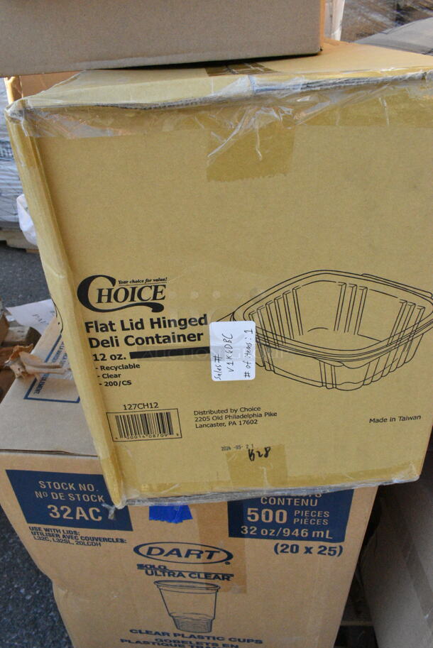 13 BRAND NEW Boxes Including 433WH161118C Choice 16" x 11" x 18 1/4" White Paper Customizable Shopping Bag with Handles - 200/Case,2 Box 1761PK8511BR Choice 8 1/2" x 11" Brown 2-View Single Pocket Menu Cover, 127CH12 Choice 12 oz. Clear RPET Hinged Deli Container - 200/Case, Solo Ultra Clear™ 32AC 32 oz. Customizable Clear PET Plastic Cold Cup - 500/Case, 130BKFKSX500 Choice Black Extra Heavy Weight Wrapped Plastic Cutlery Pack - 500/Case, 760SOUP8WPA Choice 8 oz. White Double Poly-Coated Paper Food Cup with Vented Paper Lid - 250/Case, 795KFT44RNPE Choice 44 oz. Round Kraft PE-Lined Microwavable Take-Out Container 7 5/16" x 2 5/8" - 300/Case. 13 Times Your Bid!  - Image 7 of 12