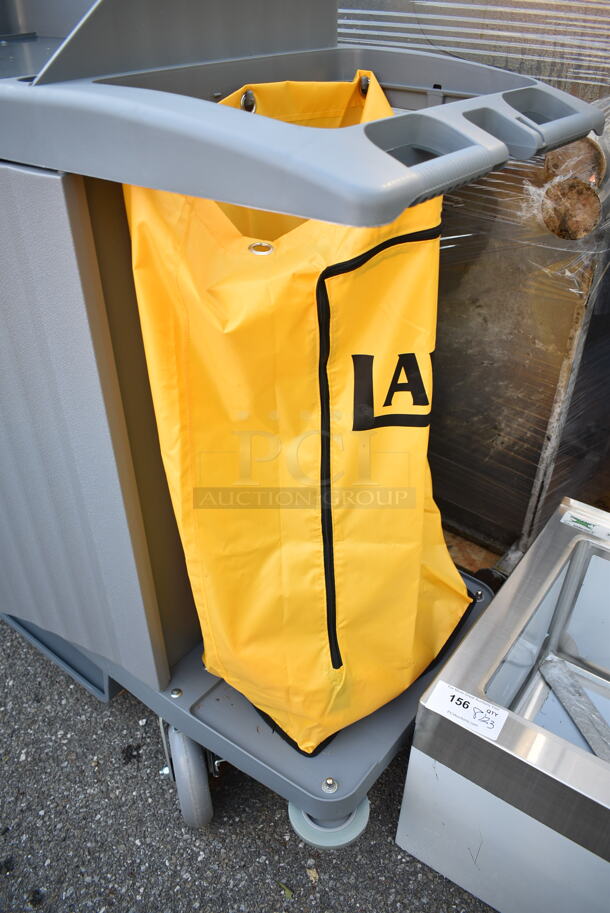 BRAND NEW SCRATCH AND DENT! Lavex 274HKCARTLCK Hotel / Housekeeping Cart - Large Locking Three Shelf on Commercial Casters.  - Image 4 of 7