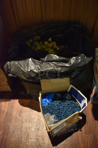 ALL ONE MONEY! Lot of Box of Decorations and Bag of Fake Plants. (bar)