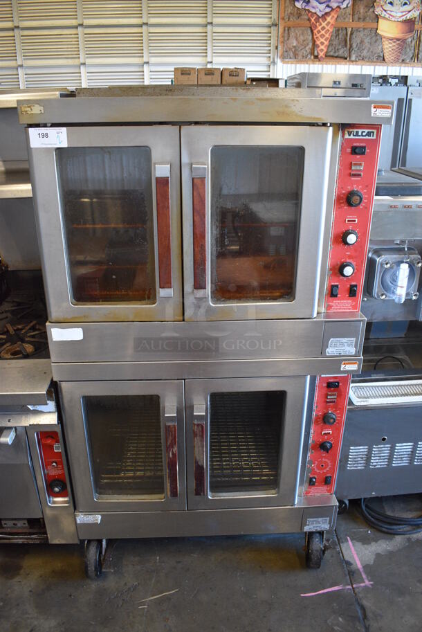 2 Vulcan Stainless Steel Commercial Natural Gas Powered Full Size Convection Oven w/ View Through Doors, Metal Oven Racks and Thermostatic Controls on Commercial Casters. 40x40x72. 2 Times Your Bid! - Image 1 of 8
