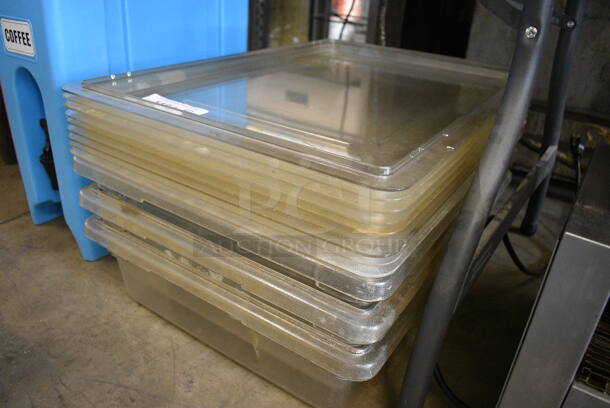 ALL ONE MONEY! Lot of 3 Clear Poly Bins w/ 9 Lids! 18x26x5 - Image 2 of 3