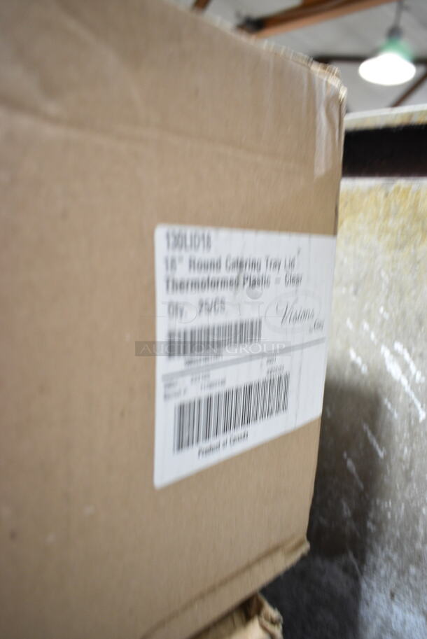 PALLET LOT of 24 BRAND NEW Boxes Including 395RP07 EcoChoice Compostable Sugarcane / Bagasse 7" Plate - 1000/Case, 130LID18 Visions 18" Clear PET Plastic Round Catering Tray High Dome Lid - 25/Case, 2 Box Choice Printed Hot Cup Sleeves, 127RD16BULK Choice 16 oz. Customizable Microwavable Translucent Round Deli Container - 500/Case, 129MCS28B Choice 28 oz. Black Rectangular Microwavable Heavy Weight Container with Lid 8 3/4" x 6 1/4" x 1 3/4" - 150/Case, Choice Blue Trays, 5002TPJPR1K Lavex Universal 2-Ply Jumbo 1000' Toilet Paper Roll with 8 1/2" Diameter - 12/Case, 100BTWINE Choice #24 Gauge Butcher Sausage Twine 2 lb. Spool, 130SVFRK600C Visions 7 1/4" Silver Classic Heavy Weight Silver Plastic Fork - 600/Case, 2 Box Small Vinyl Exam Gloves, 760PCC03W Choice White Poly Paper Cold Cup. 24 Times Your Bid! - Image 4 of 12