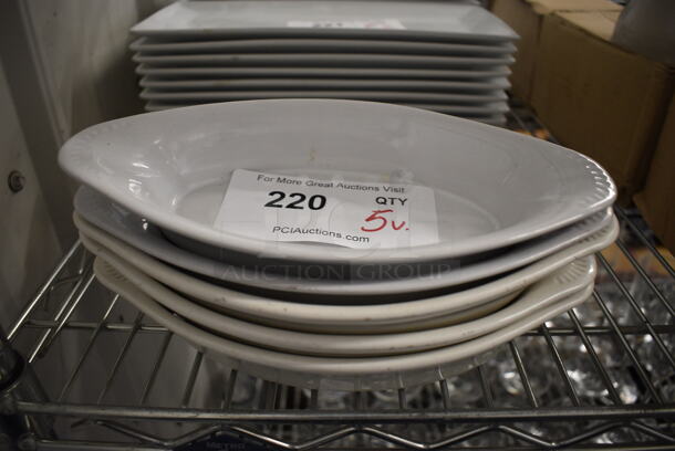 5 Various White Ceramic Single Serving Casserole Dishes. Includes 9.5x5x1.5. 5 Times Your Bid!