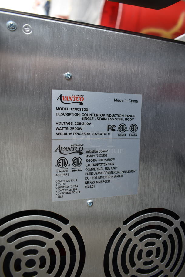 BRAND NEW SCRATCH AND DENT! 2023 Avantco 177IC3500 Stainless Steel Commercial Countertop Electric Powered Single Burner Induction Range. 208-240 Volts, 1 Phase.  - Image 4 of 4