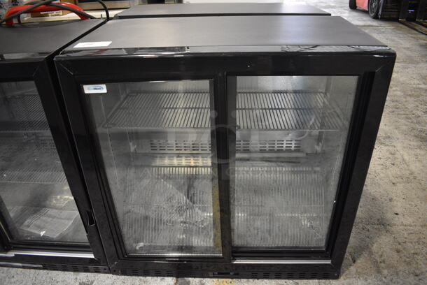 BRAND NEW SCRATCH AND DENT! KoolMore Model BC-2DSL-BK Metal Commercial 2 Door Reach In Cooler Merchandiser. 115 Volts, 1 Phase. 36x20.5x35. Tested and Working!