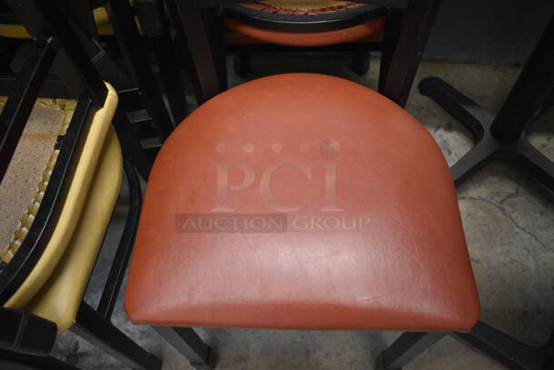 5 Black Metal Dining Height Chairs w/ Red Seat Cushions. 17x16x32. 5 Times Your Bid! - Image 3 of 3